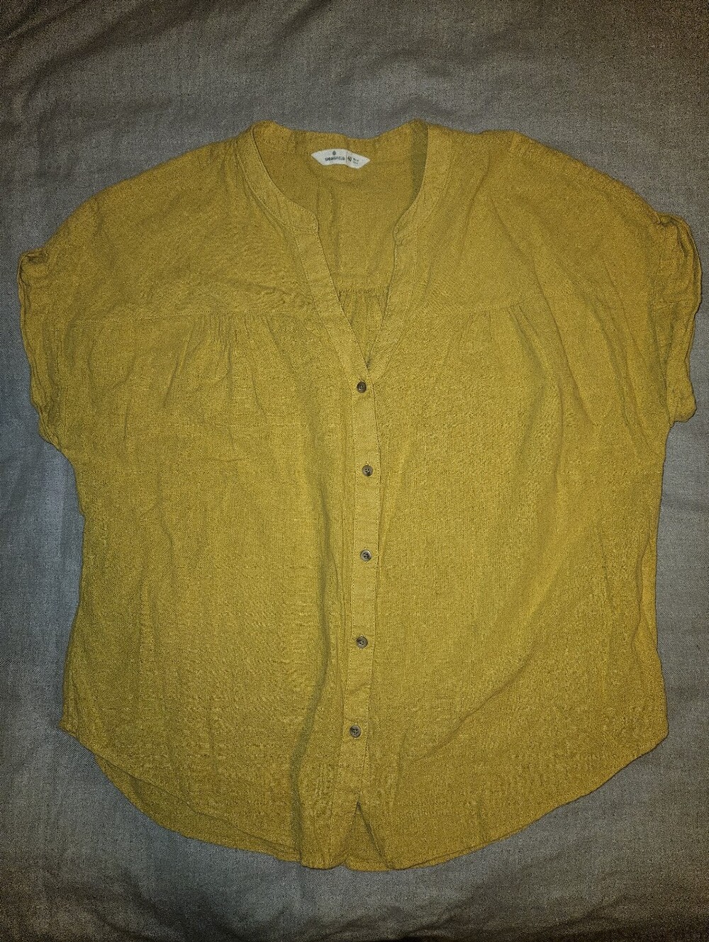 Women's Mustard LinenShort-Sleeve Button-Front Camisole Top Beachy Natural Fiber